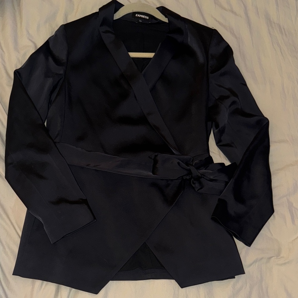Express Midnight Satin Wrap Blazer